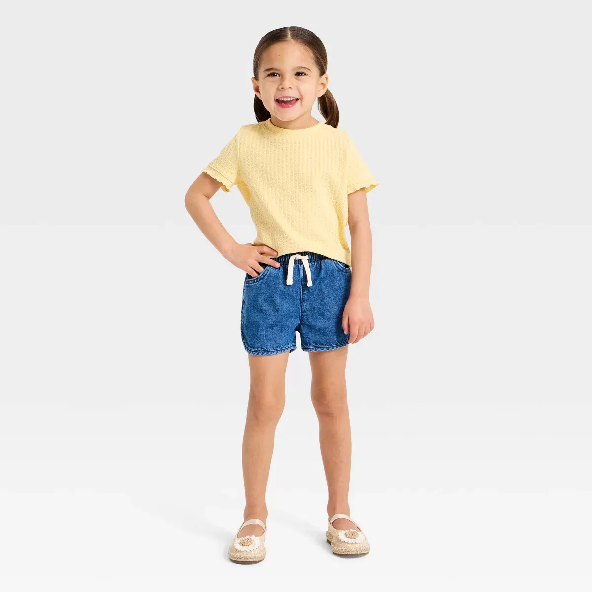 Детские джинсовые шорты для девочек с завышенной талией Cat & Jack, Medium Wash — фото 3