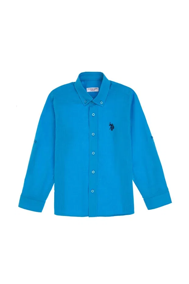 Детская рубашка для мальчиков с длинным рукавом Basics U.S. Polo Assn., Aqua — фото 4