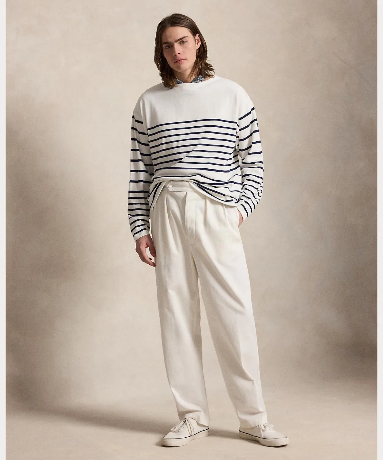 Мужской пуловер с длинным рукавомRelaxed Fit Striped Jersey Pullover POLO RALPH LAUREN, Navy — фото 3