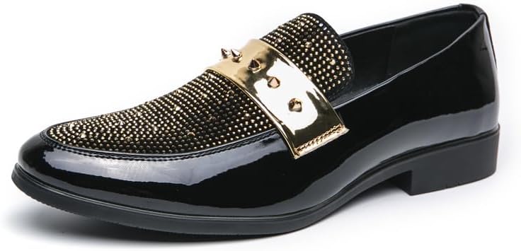 

Роскошные кожаные мужские туфли Свадебные туфли Дизайнерские лоферы с заклепками Мокасины Британские формальные оксфорды Ручная работа Повседневные туфли для вечеринок Плоская подошва Большие размеры 38-47 Senlongbao, золотой