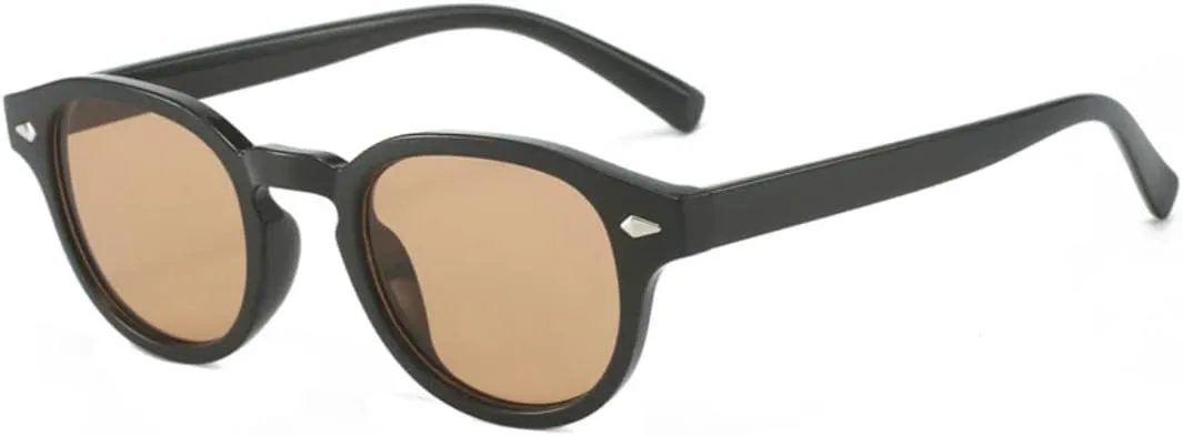 

Винтажные круглые солнцезащитные очки для женщин и мужчин, роскошные, в стиле ретро, ​​с заклепками, линзы, защита от УФ-излучения UV400 VFDHN, Black Tea