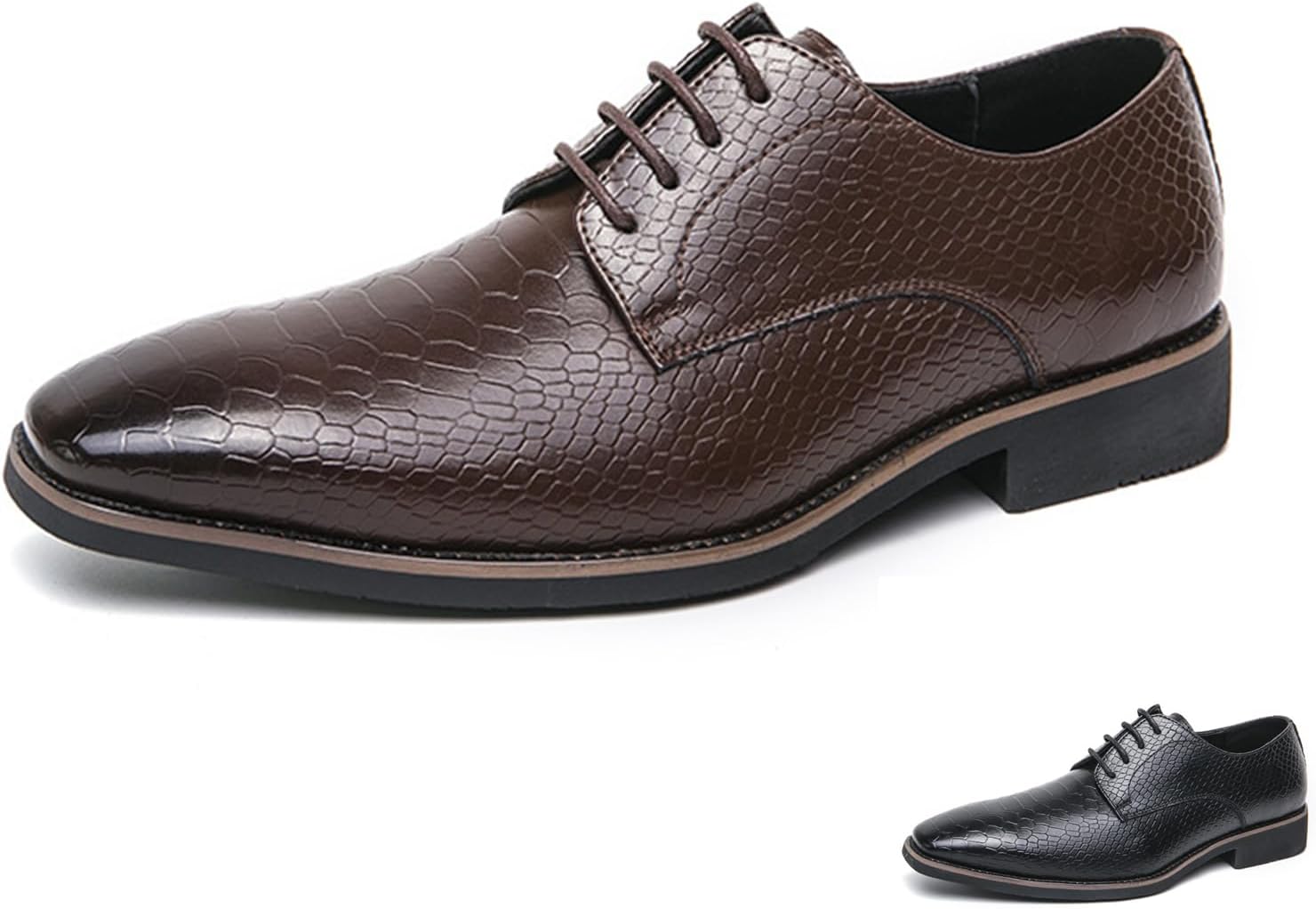 

Мужские оксфорды с узором, классические туфли с квадратным носком, шнуровкой, низким верхом, кожаные формальные туфли, классические деловые дерби Zeberfi, коричневый