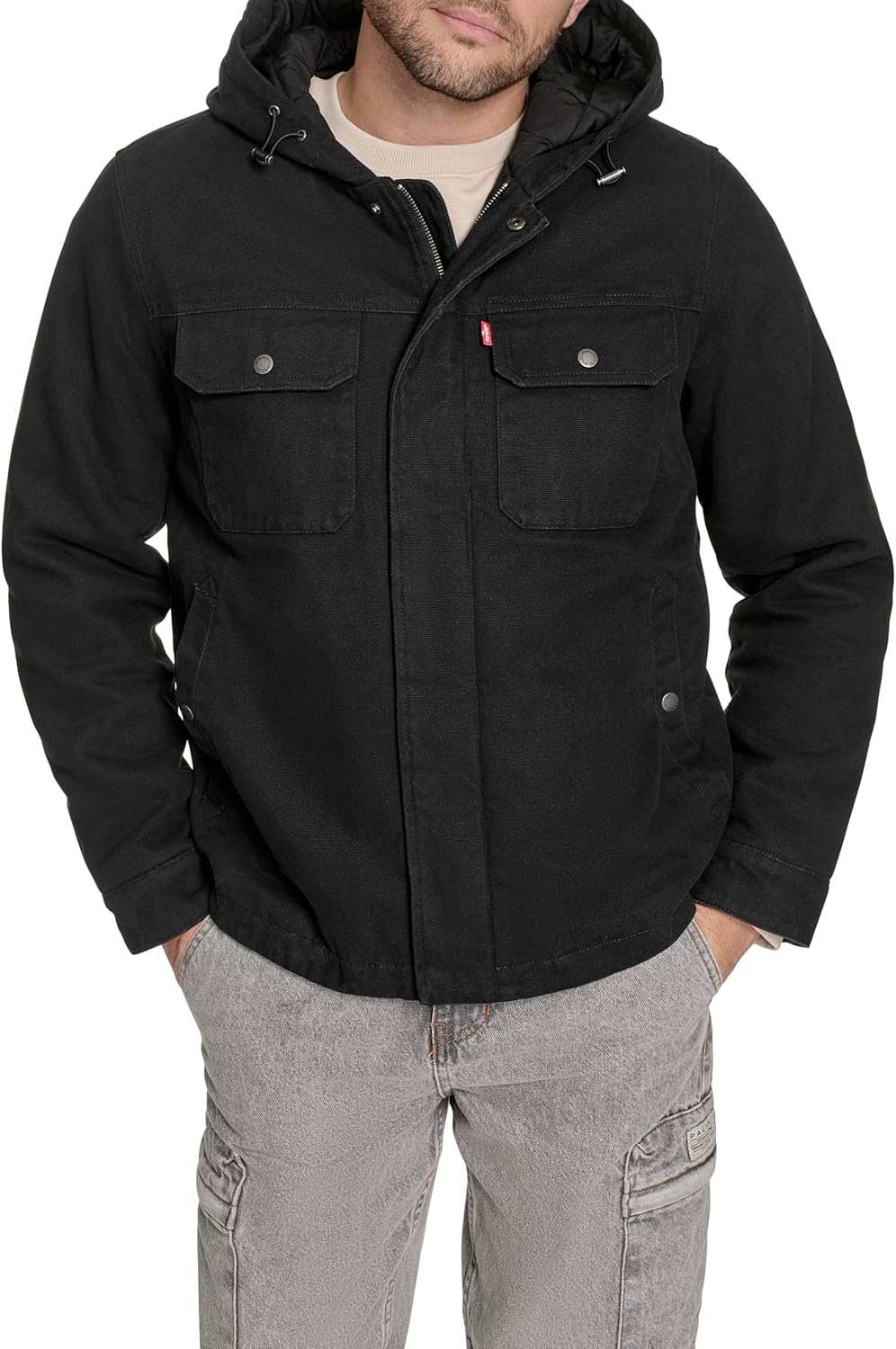 

Мужская куртка Levi's из хлопчатобумажной ткани с капюшоном, Black