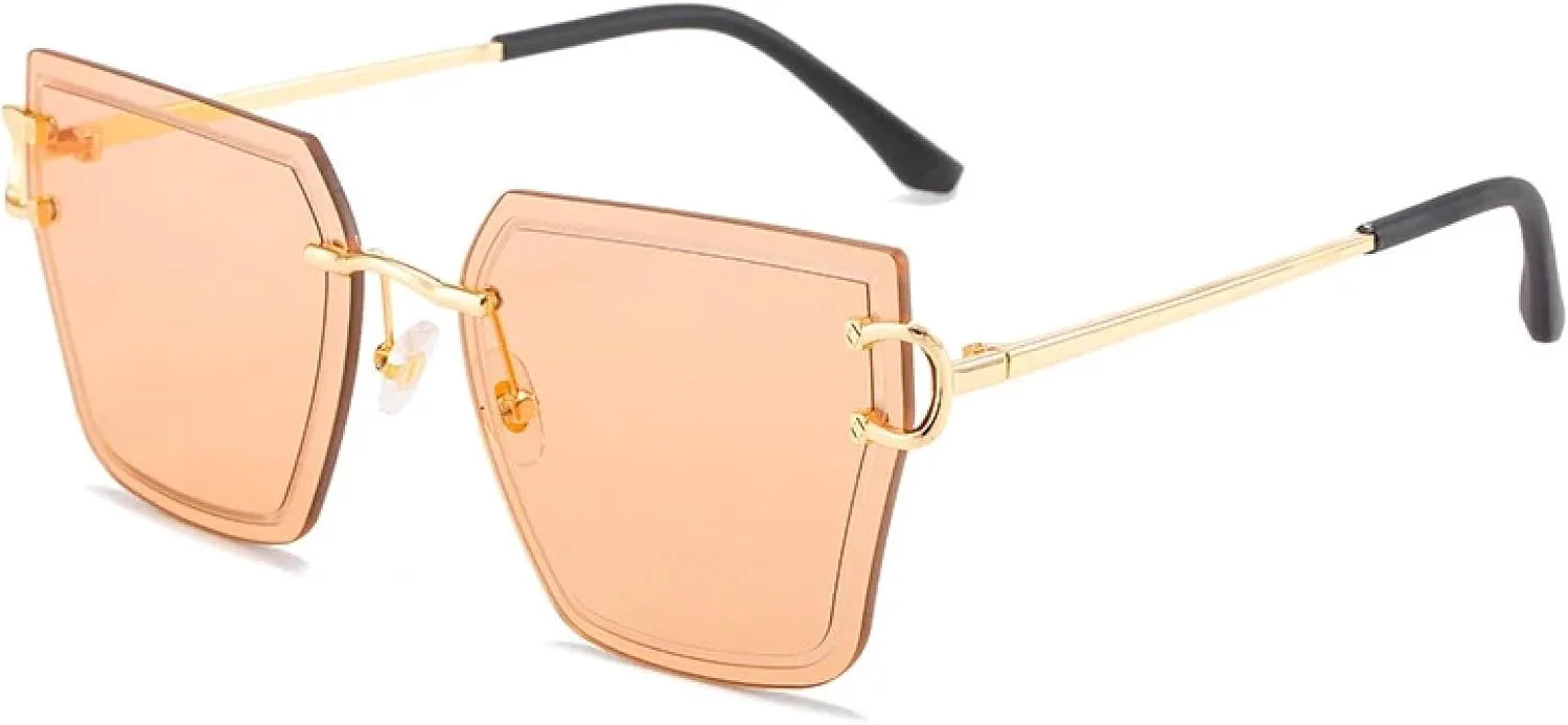 

Модные безободковые металлические солнцезащитные очки для женщин и мужчин в винтажном стиле, для уличной фотографии, защита от УФ-излучения UV400 TKKTLLT, Gold Tea