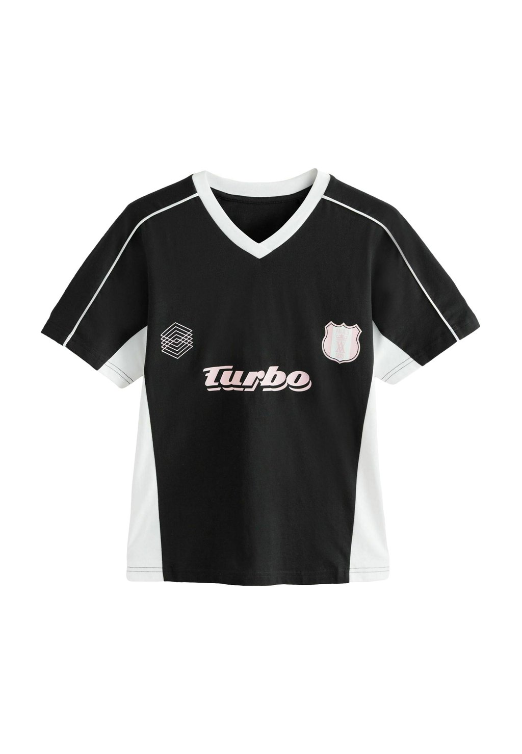 

Футболка с принтом REGULAR FIT -SHORT SLEEVE CONTRAST COLLAR V-NECK Next, черный
