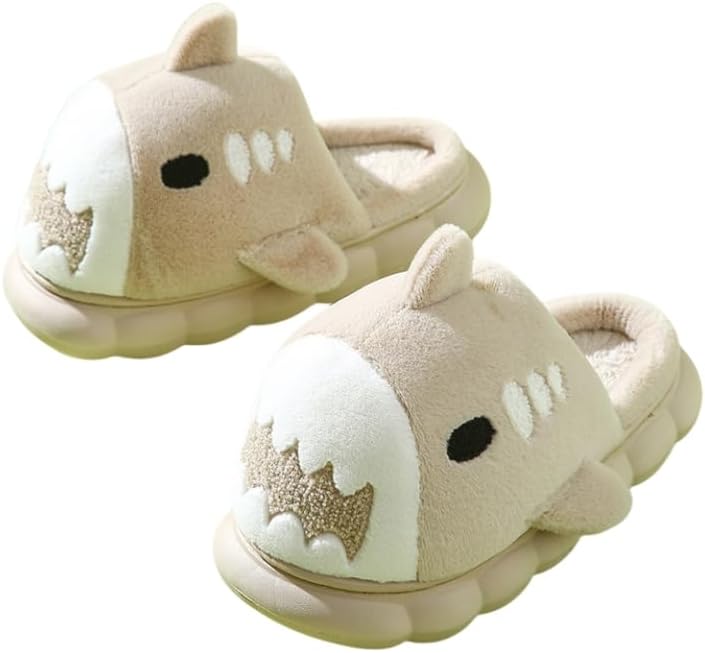 

Забавные тапочки для женщин в виде акулы - мягкие плюшевые, теплые домашние зимние тапочки, хлопковые для дома и улицы Czqagcl, хаки