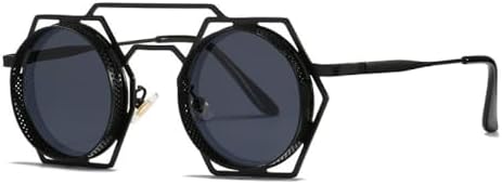 

Круглые солнцезащитные очки в стиле стимпанк для женщин и мужчин, с металлической сеткой, с индивидуальным дизайном, женские очки-маска с защитой от УФ-излучения UV400 MTZJH, Black-black