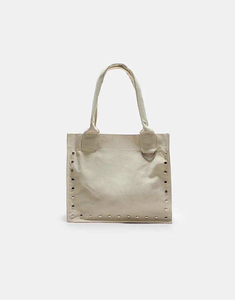 

Сумка-шоппер Stradivarius Studded из ткани цвета экрю