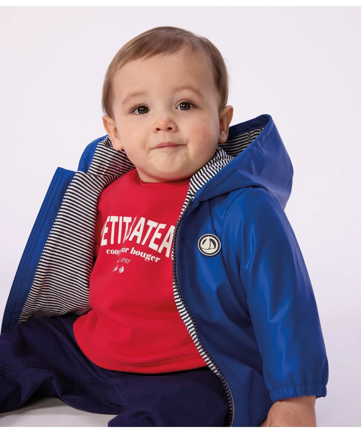 Детская куртка-парка с капюшоном, хлопковая, синяя PETIT BATEAU