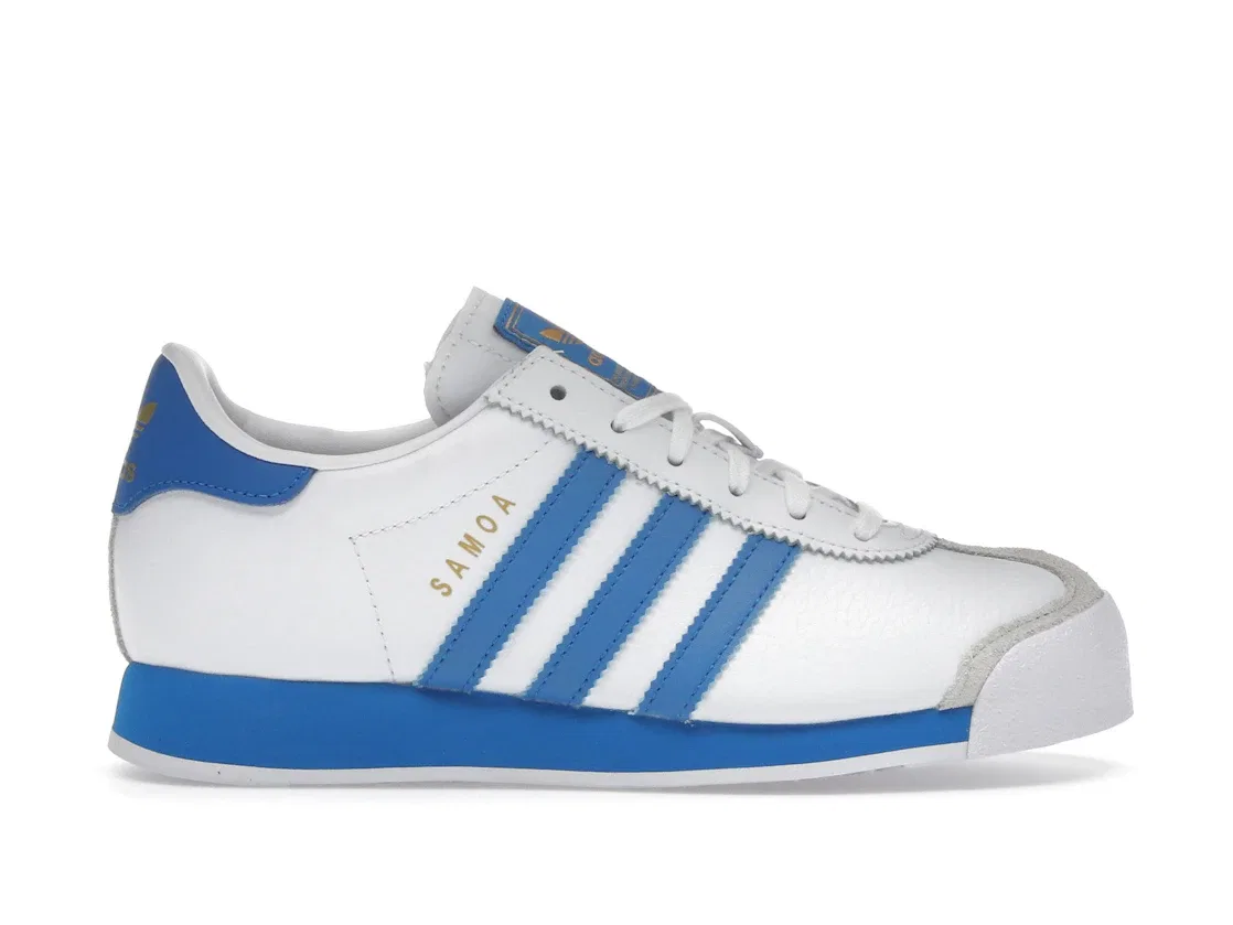 Детские кроссовки lifestyle с замшевыми вставками Adidas Samoa, Cloud White/Blue Bird/Gold Metallic