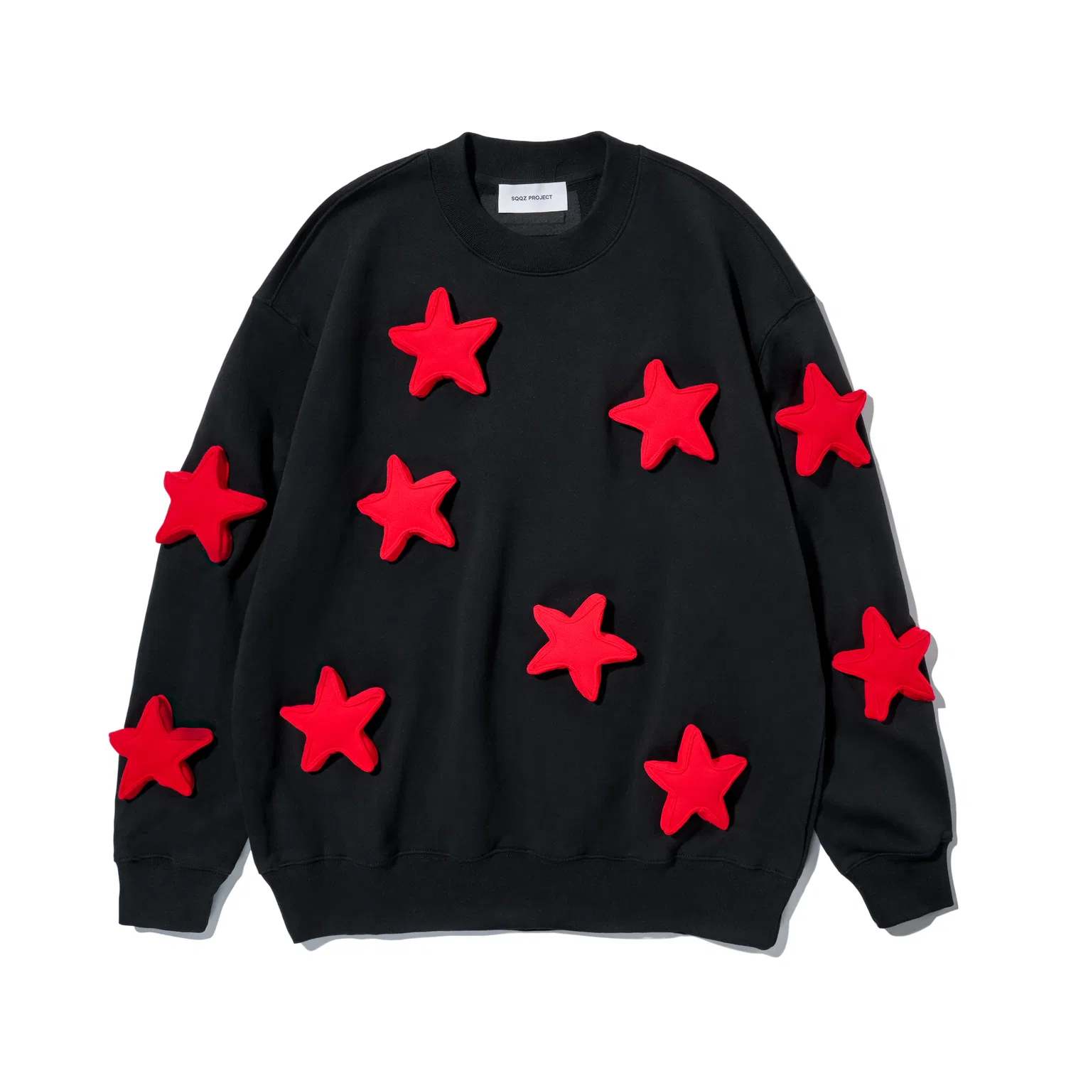 Детский свитшот с круглым вырезом, свободный крой, Crew Neck, SQQZ Project, Black Red
