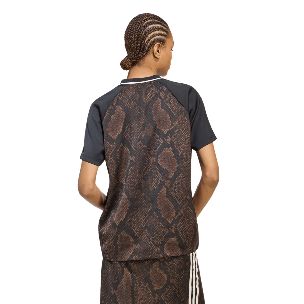Женская футболка с принтом Snake Print Satin Short Sleeve Jersey, adidas, Aurora Coffee/Earth Strata — фото 2
