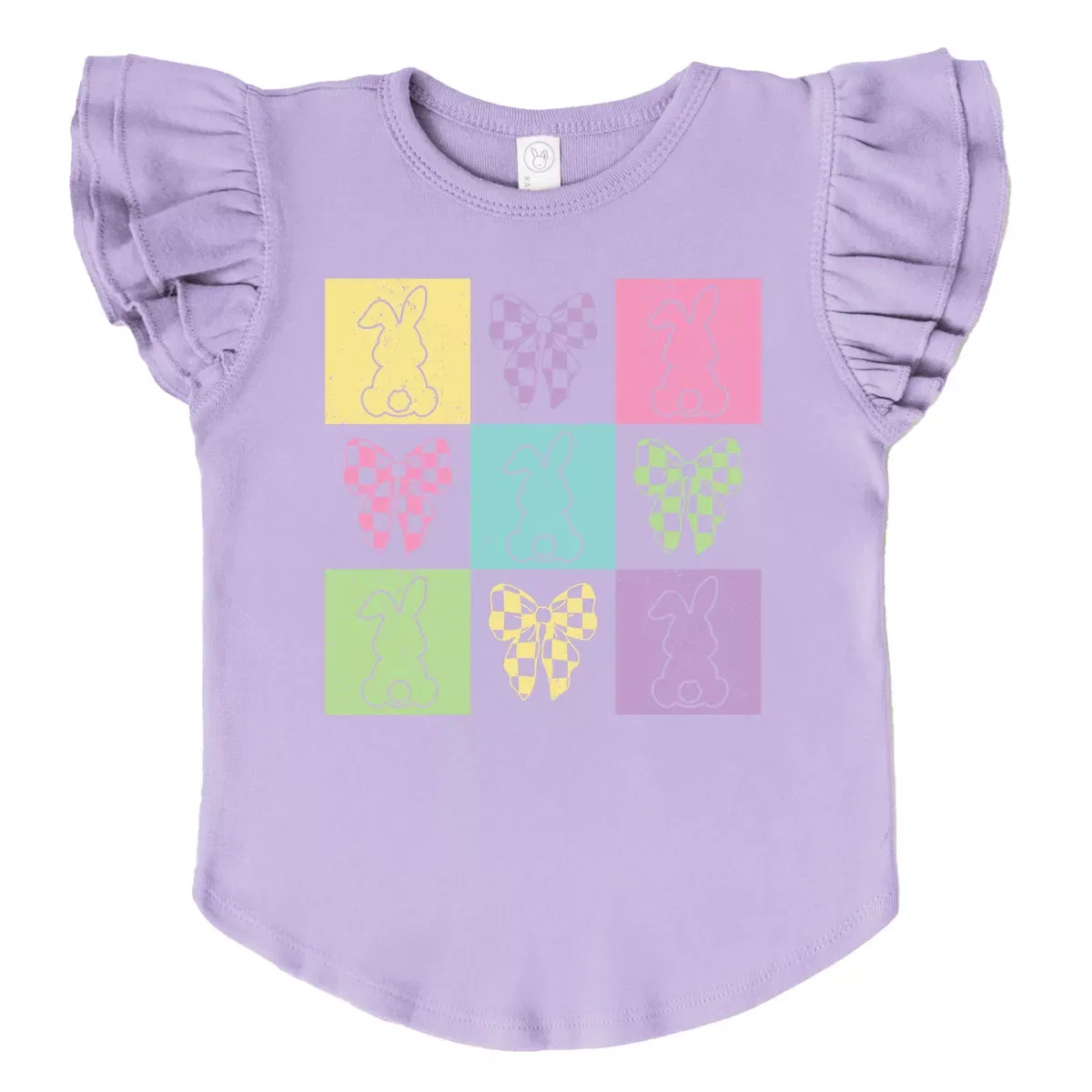 Детская футболка для девочек с принтом Checkered Bunny Outline Coquette The Juniper Shop, Lavender — фото 2