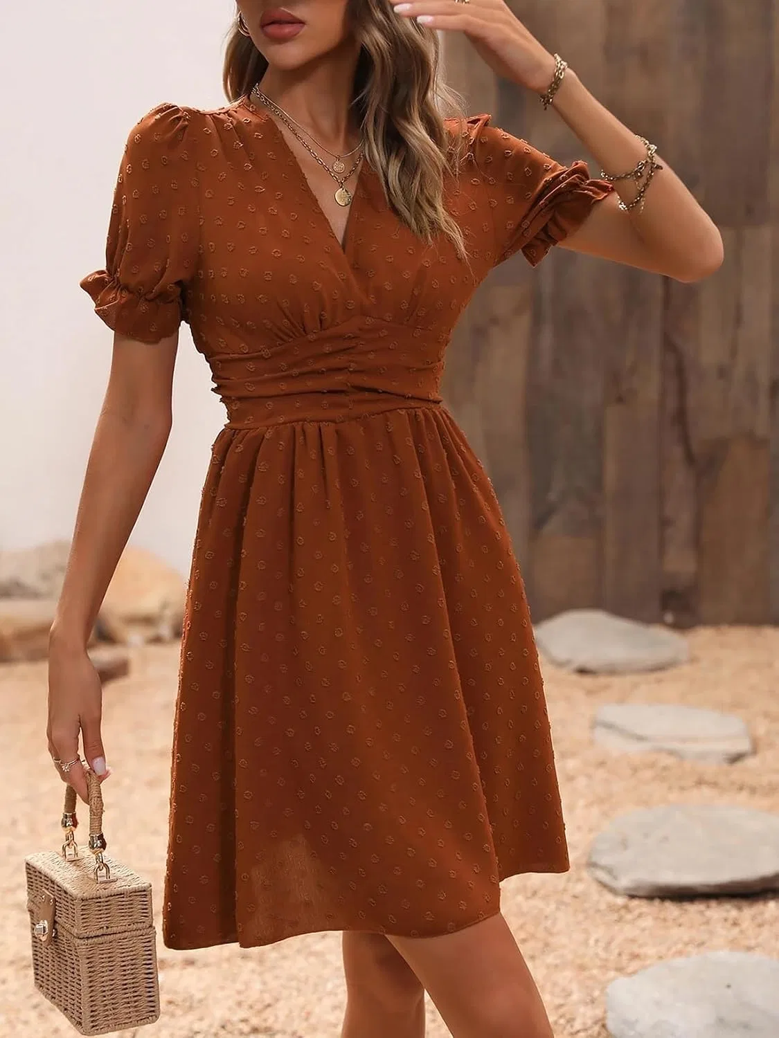 Женское летнее платье A-силуэта с воланами и рюшами Burnt Orange — фото 4