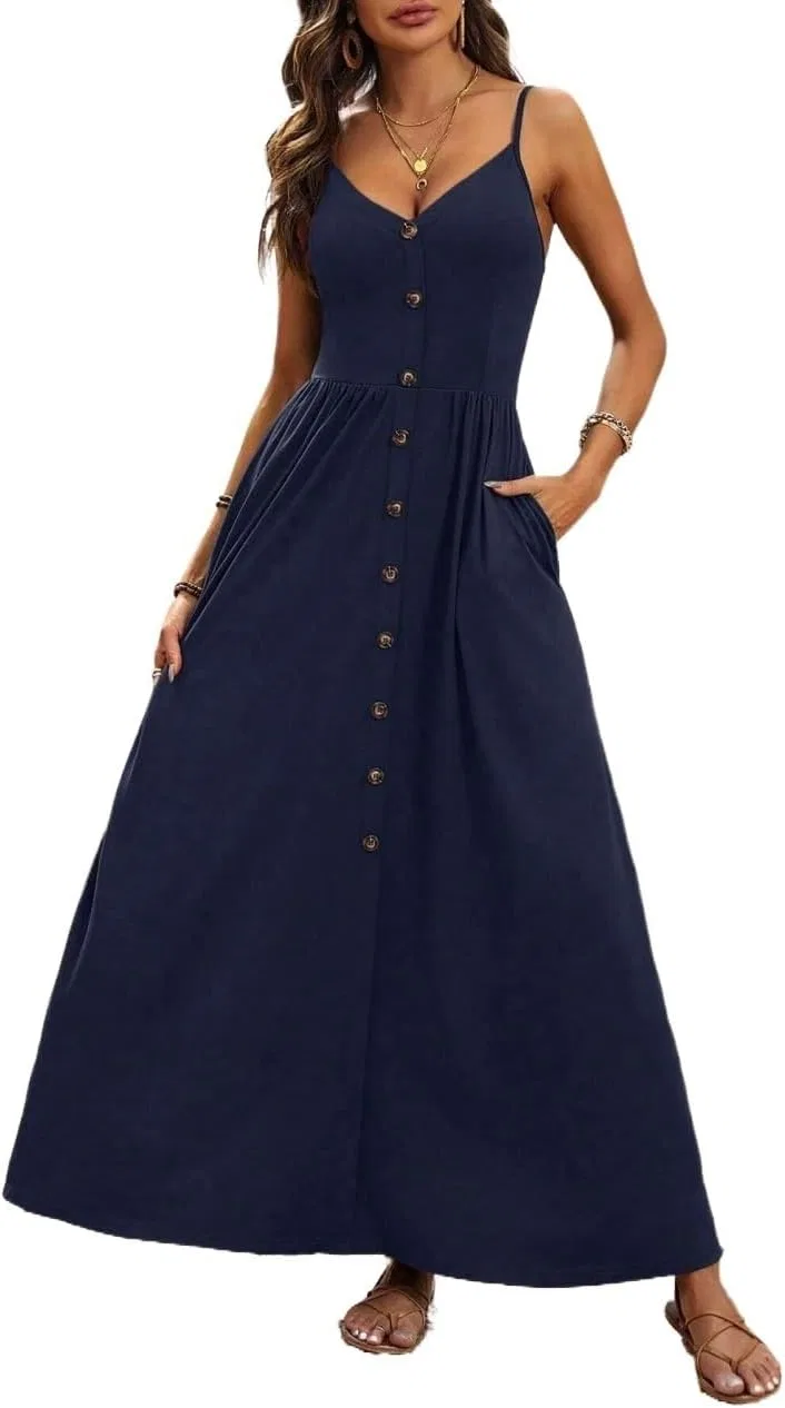 Женское макси-платье с открытыми плечами, Navy Blue