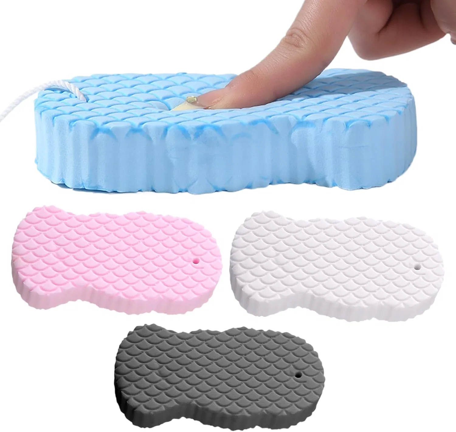 Губки для душа, набор 4 шт, 21.7 x 7.5 x 3.5 см, Pink, Blue, Grey, White Generisch