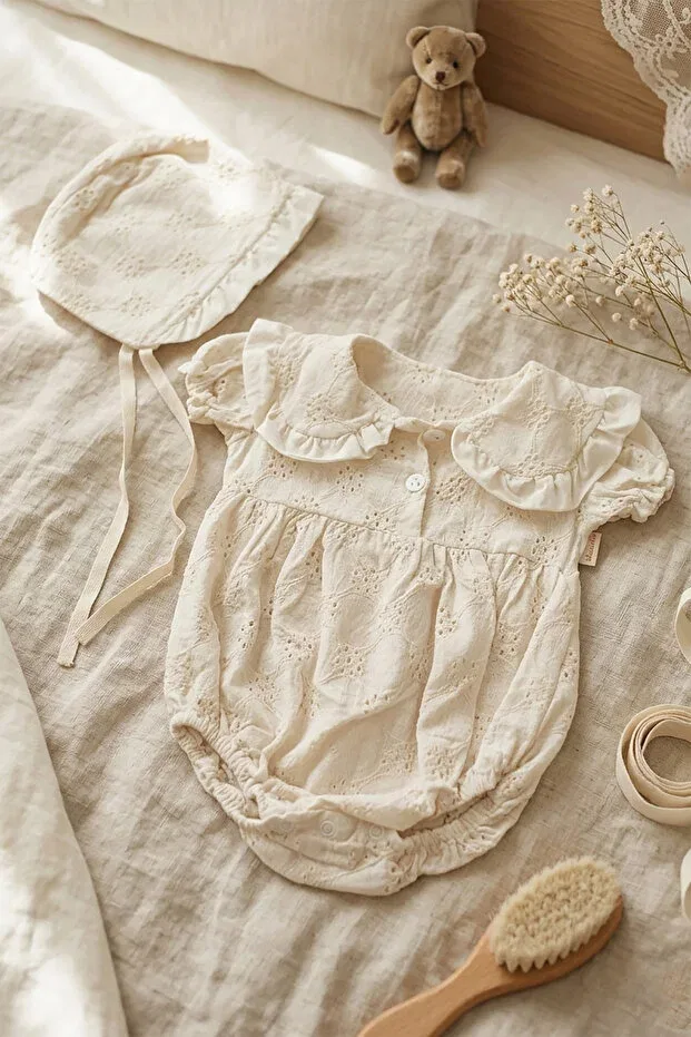 Детский комбинезон для девочек хлопковый Isabella vintage baby romper Celyse, Nude Color