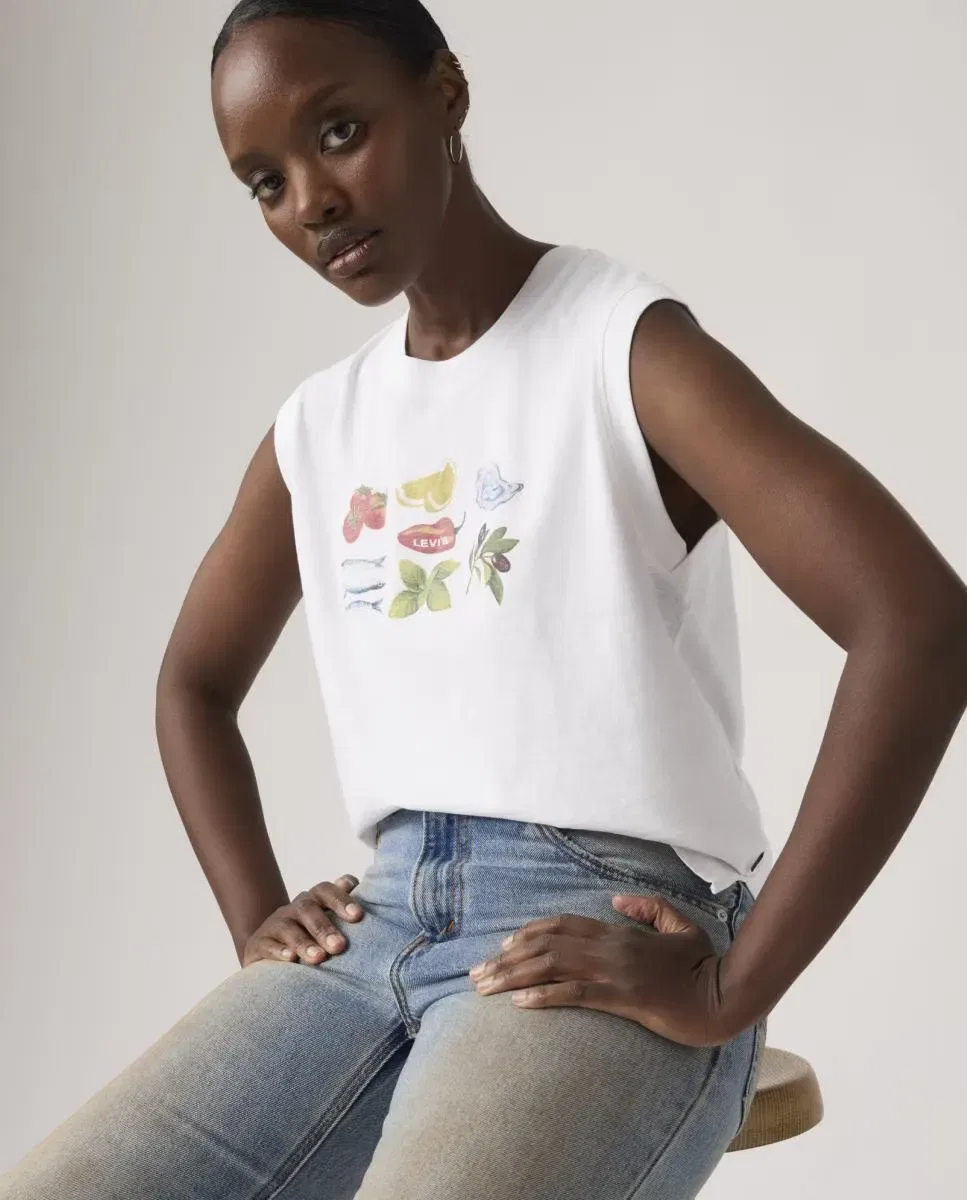 Женская футболка без рукавов с принтом Levi's, Blanco — фото 3