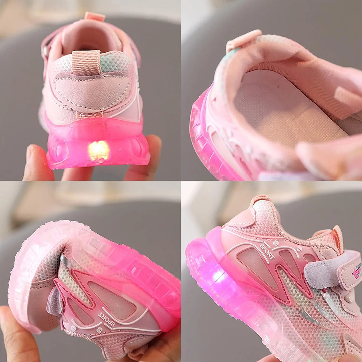 Детские кроссовки для девочек с принтом Unisex Luminous Sneakers, Pink — фото 3
