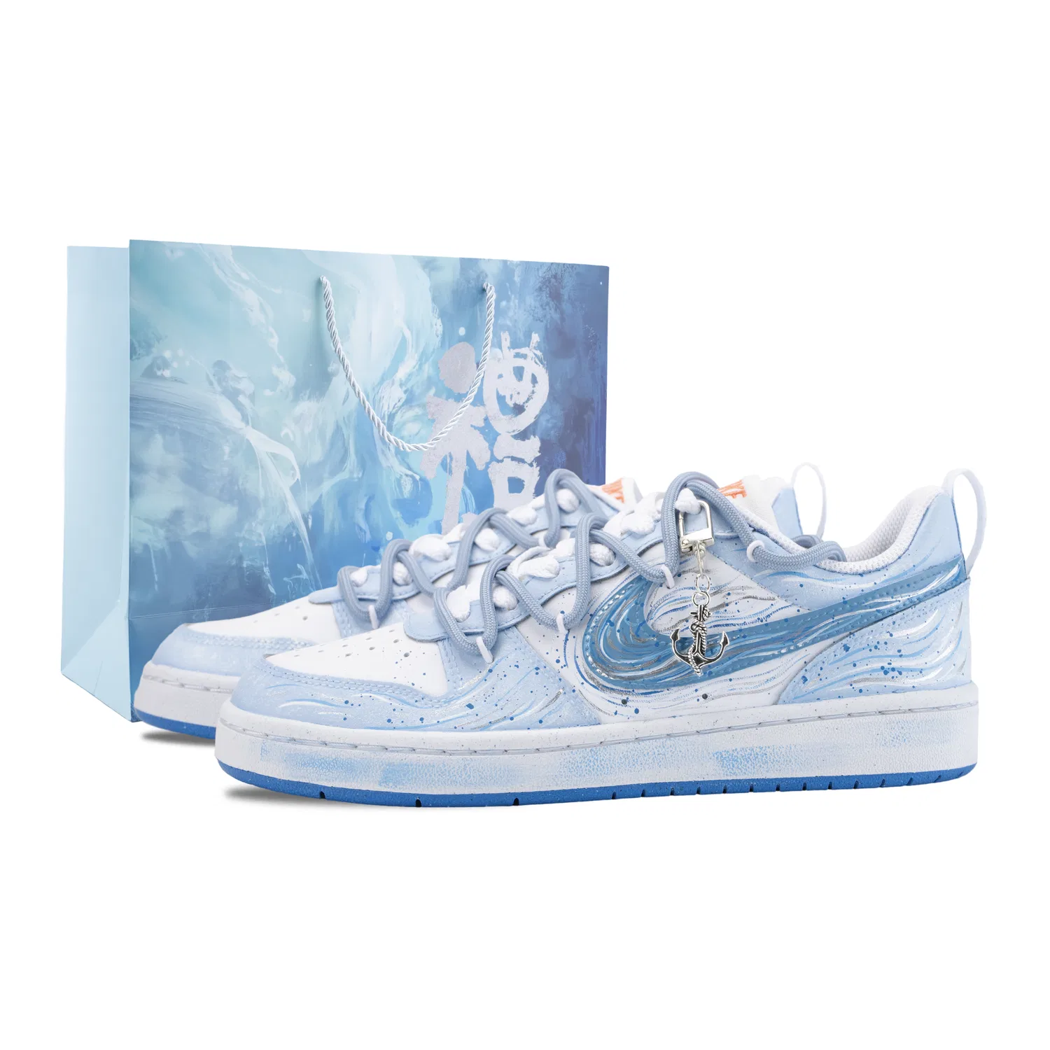 Детские кеды с принтом Nike Court Borough, Blue White (Blue Shopping Bag)