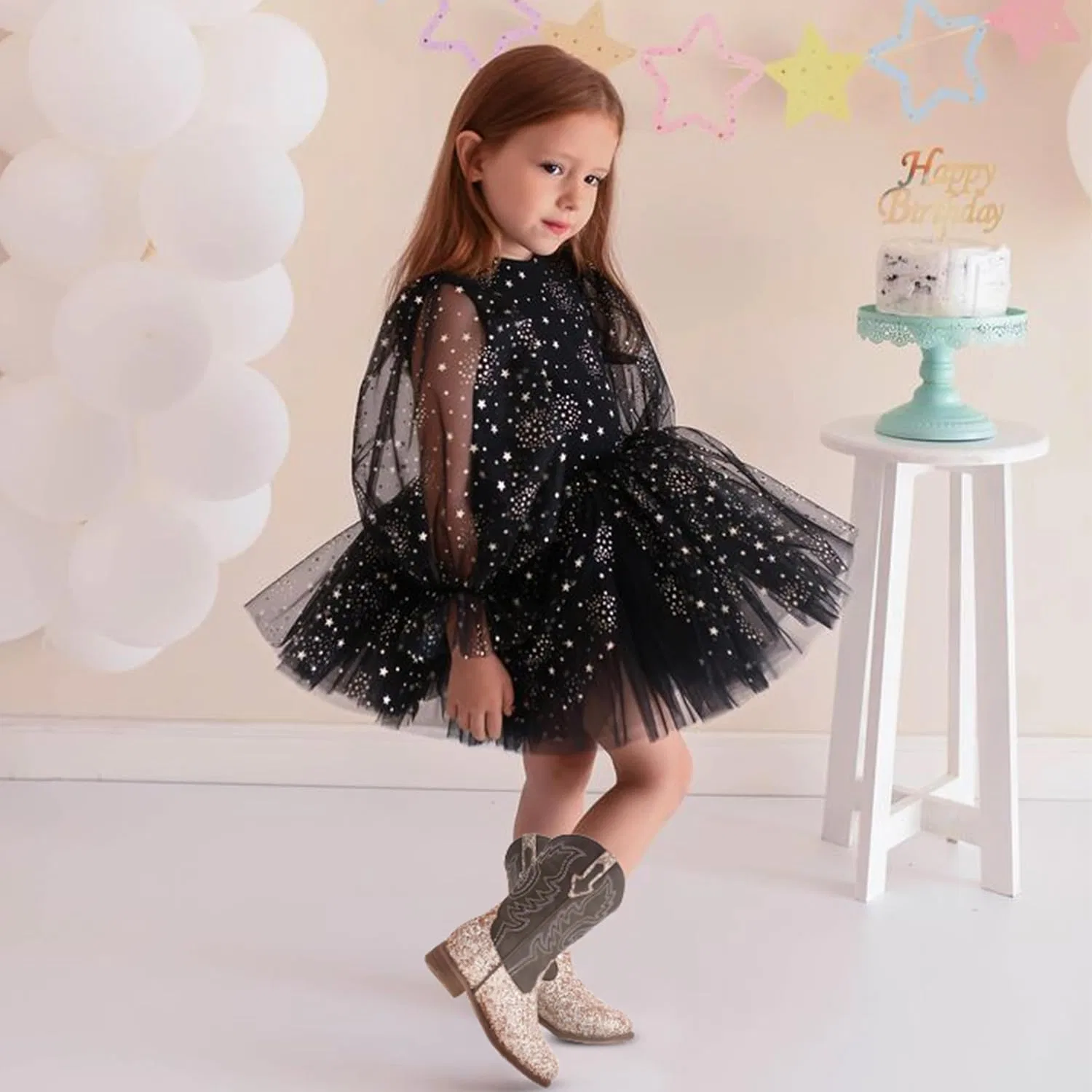 Детские сапоги для девочек с вышивкой Cowboy Boots Atsroel, Gold — фото 2