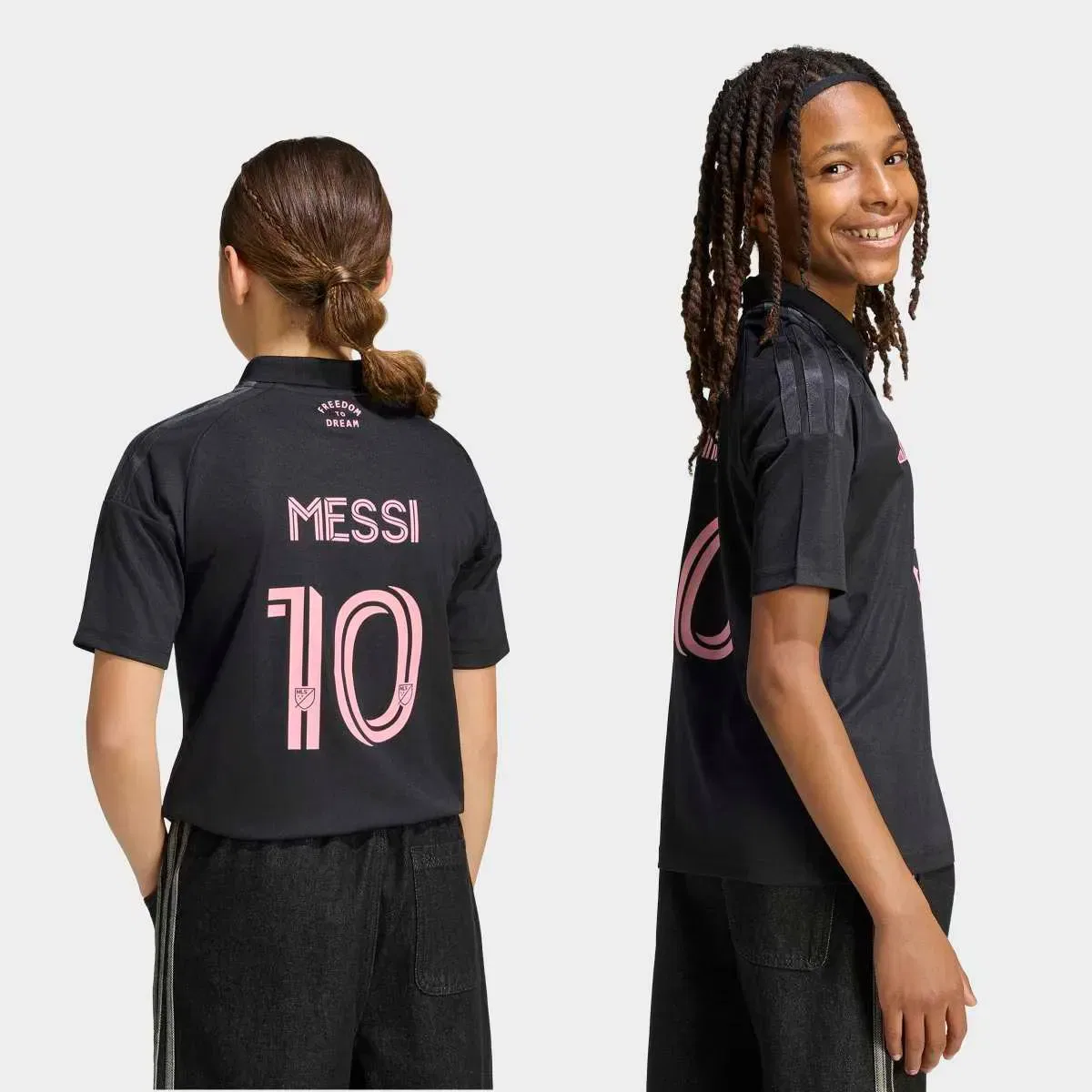 Детская футболка с длинным рукавом Inter Miami Messi 10 adidas, Negro / Rosa — фото 2