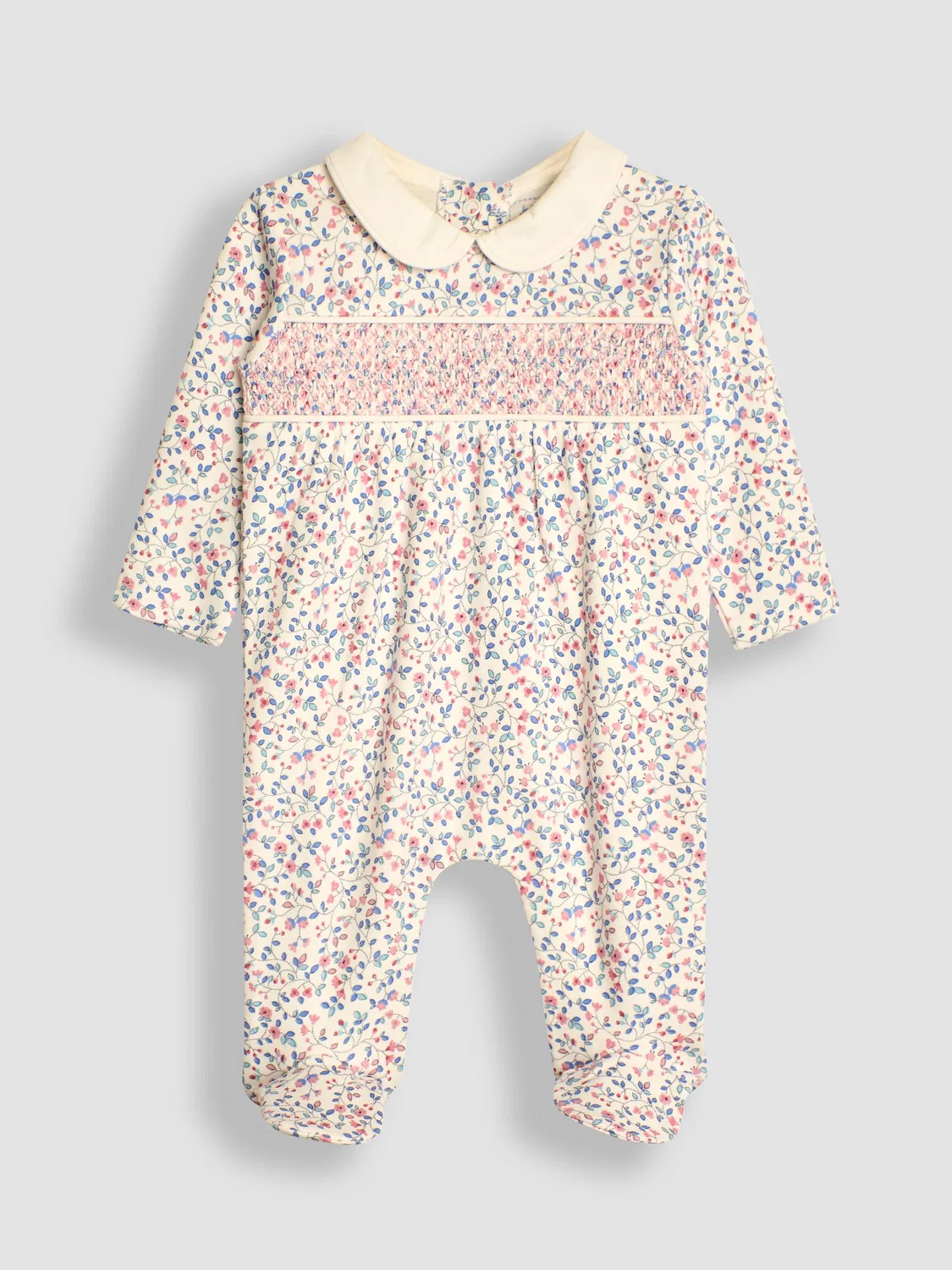 Комбинезон для сна с защипами, Pretty Smocked Sleepsuit, JoJo Maman Bébé, кремовый