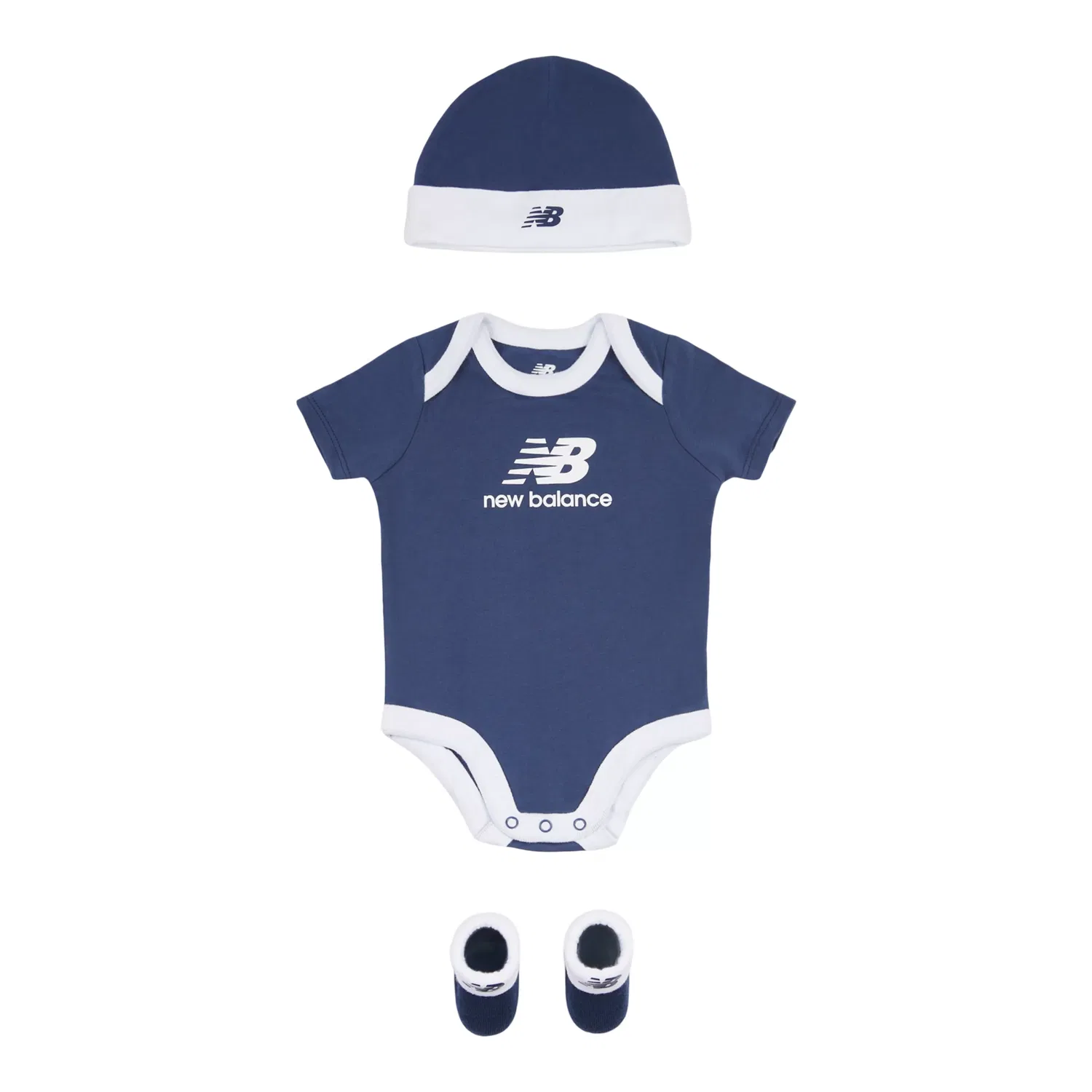 Детский комплект из боди, пинеток и шапочки с коротким рукавом Stacked Logo New Balance, Nb Navy
