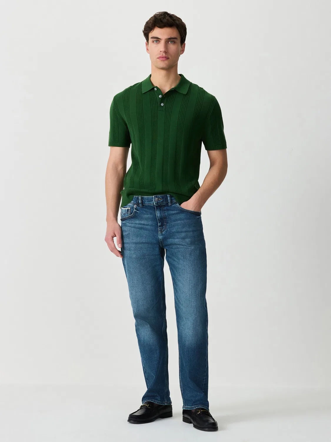 Поло Regular Fit из хлопка с ажурным узором Next, зеленый — фото 2