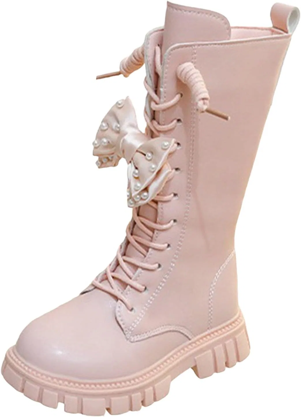 Детские ботинки для девочек с принтом и шнуровкой, модель Girls Lace Up Combat Boots, Pink