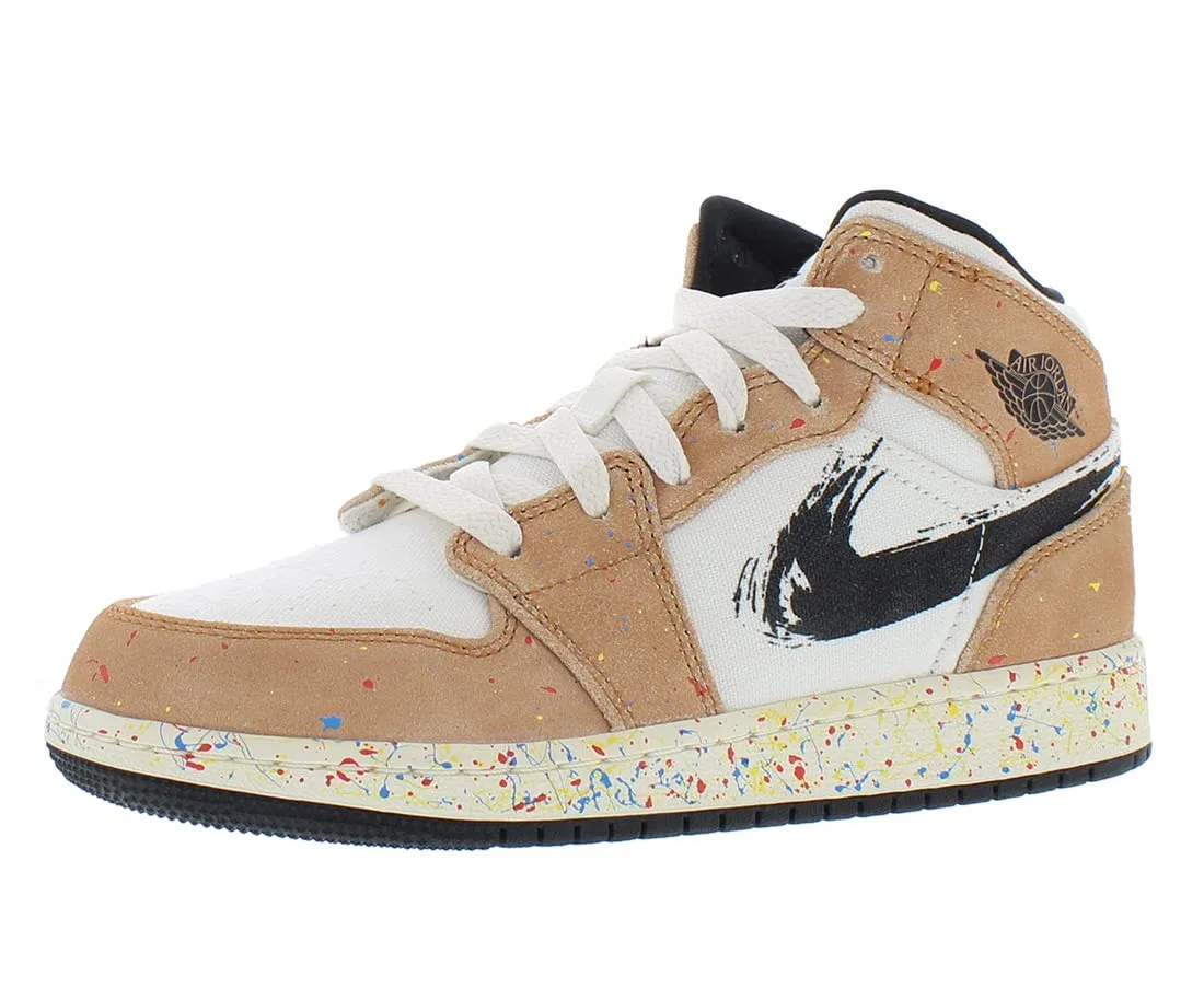 Детские кроссовки для мальчиков с высоким берцем Air Jordan 1 Mid Se NIKE, Sailing Black Cider Chile Red