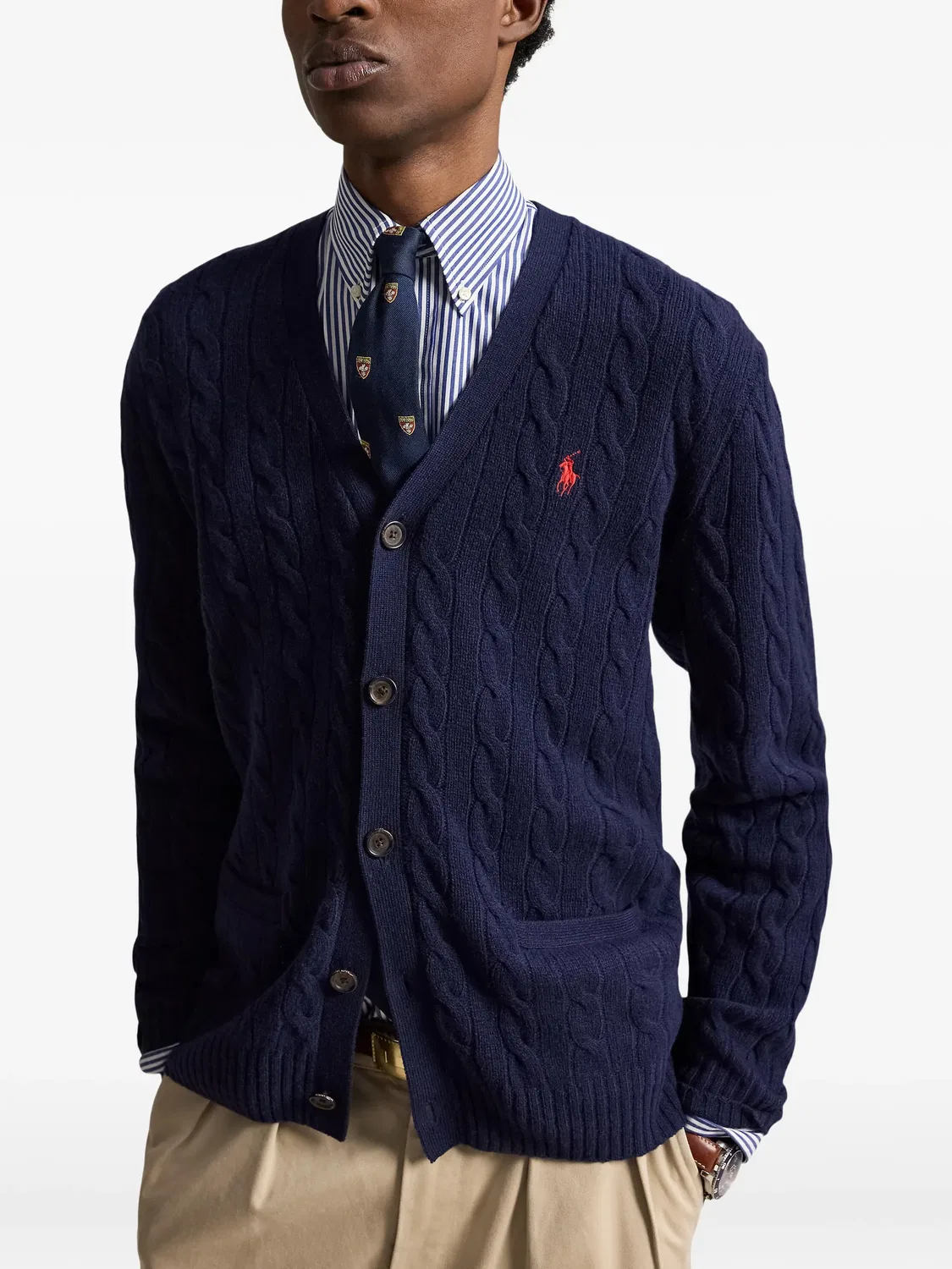 Кардиган фактурной вязки с V-образным вырезом Polo Ralph Lauren, синий — фото 4
