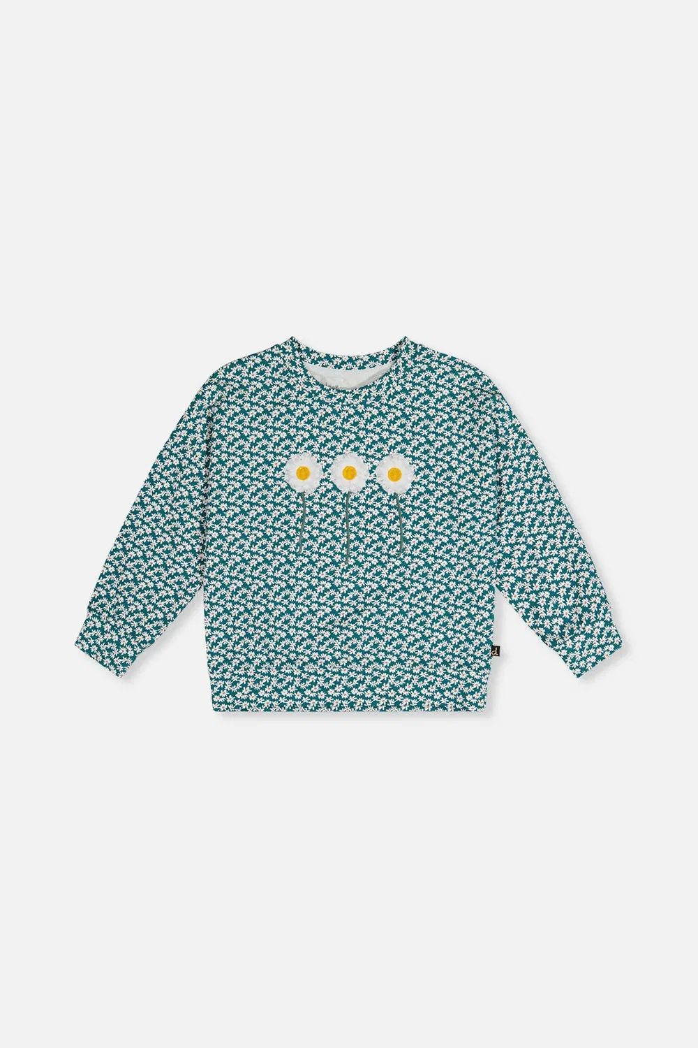 Детская футболка с длинным рукавом с принтом Frosted Strawberry Deux par Deux, Green Floral Print