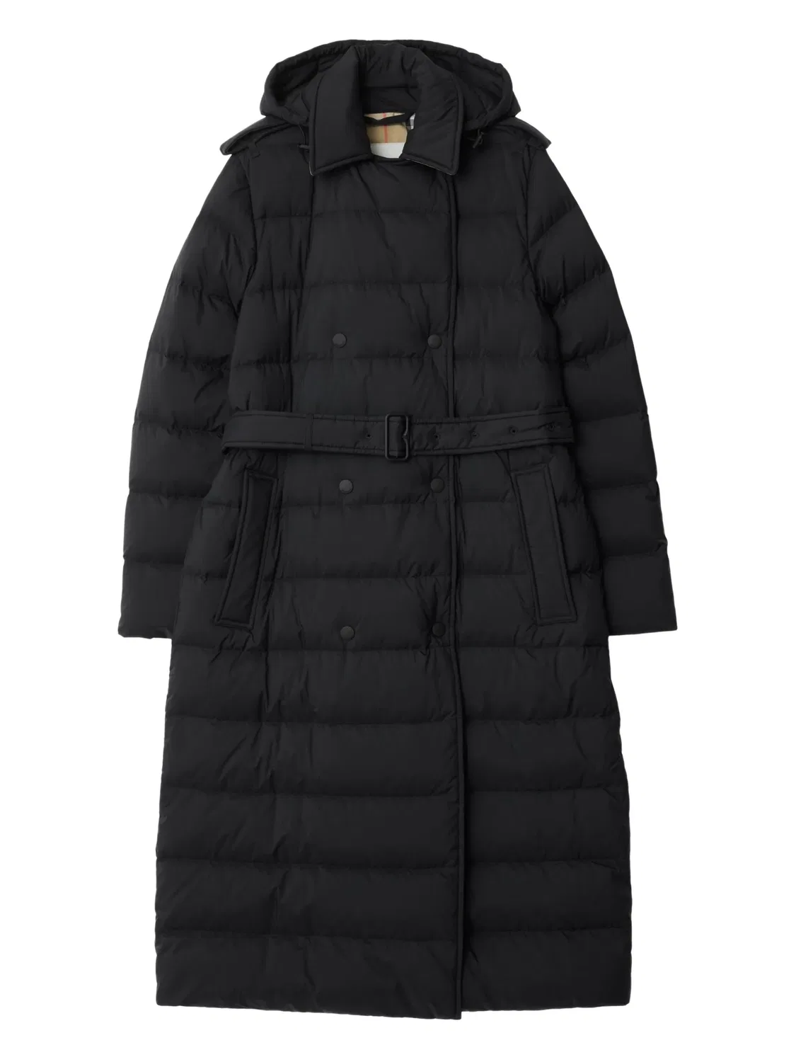 Пуховик с капюшоном и поясом Burberry, черный