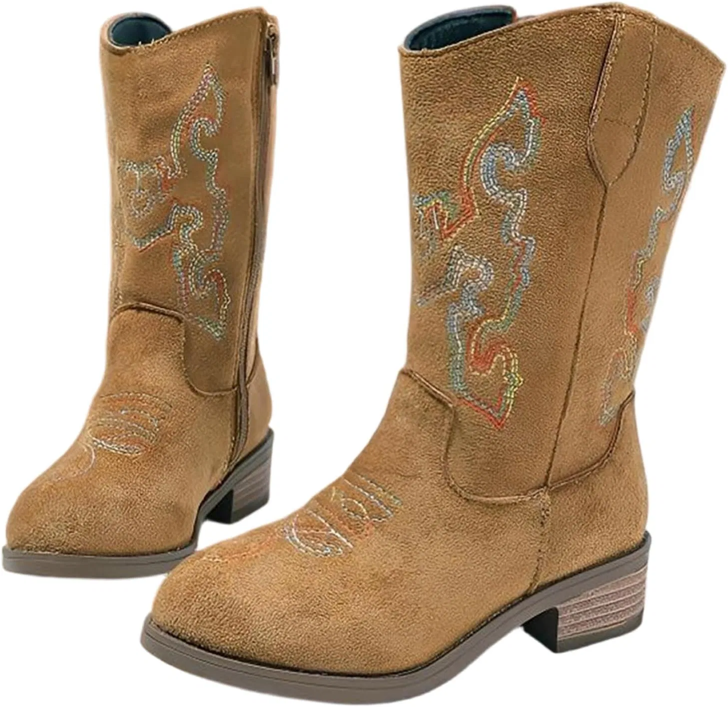 Детские сапоги для девочек с вышивкой ковбойские с боковой молнией Cowgirl Western Boots, Brown