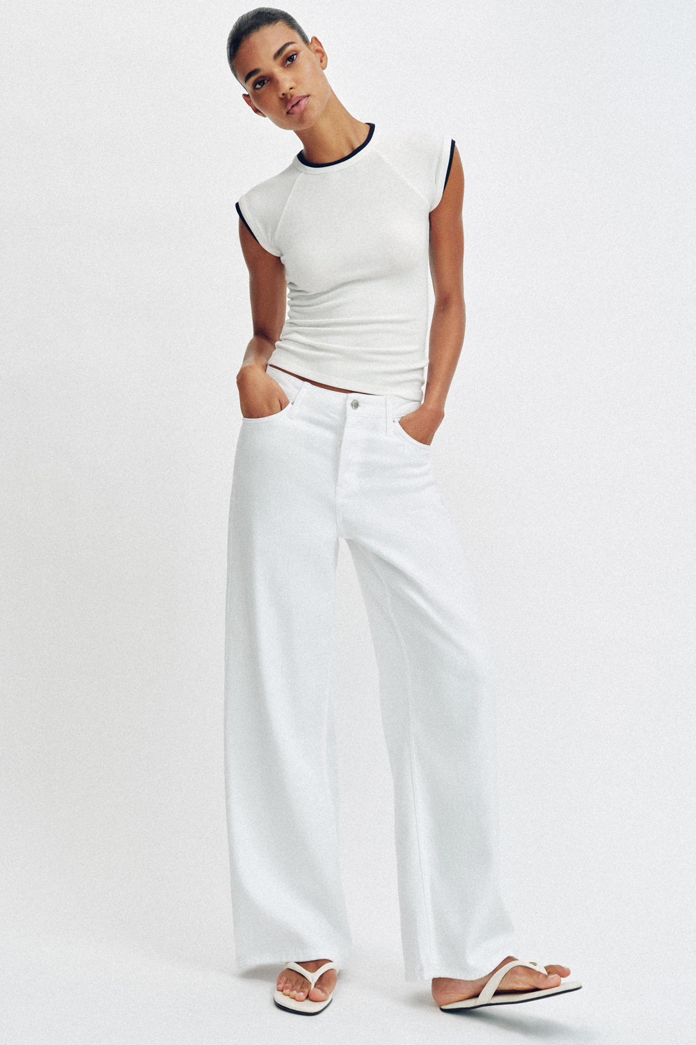 Футболка Zara Double Short Sleeve Effect, устрично-белый