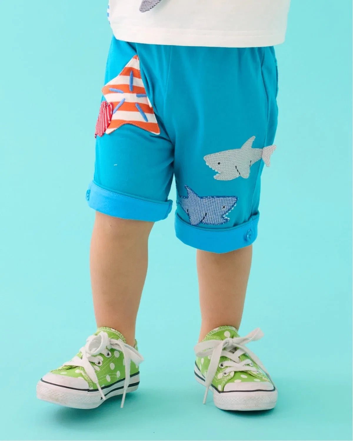 Детские шорты с принтом акулы Baby Cheer, Turquoise Blue