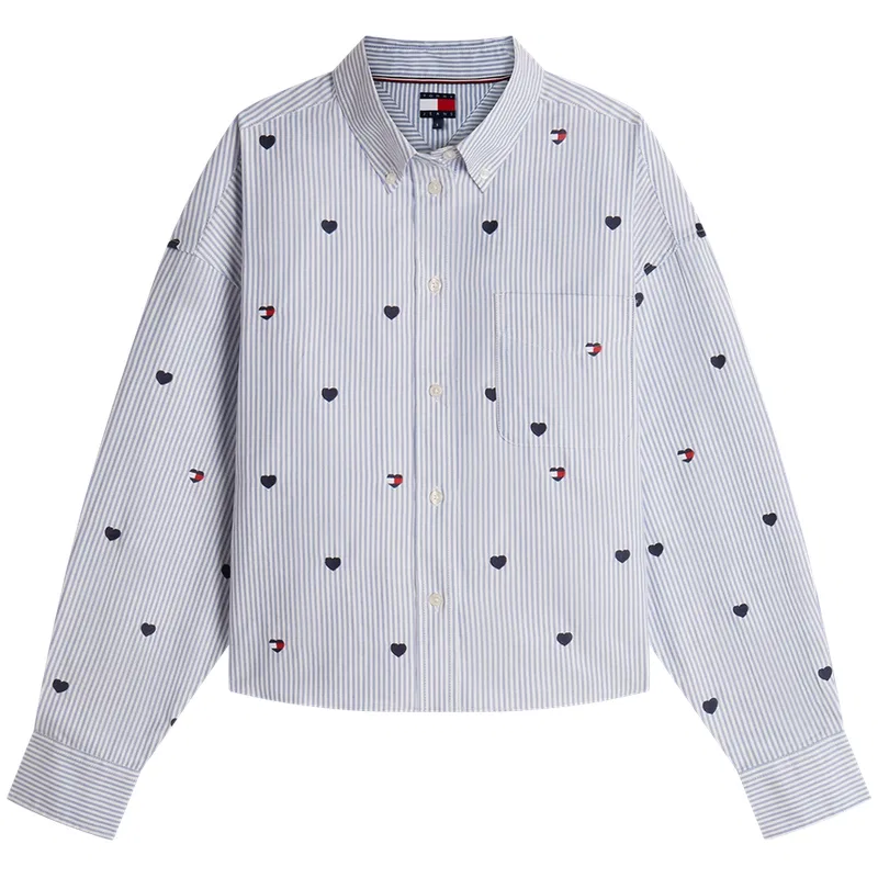 Женская рубашка с воротником и принтом в полоску Blue White Stripes C1N Tommy Hilfiger, Blue White Stripes C1N — фото 3