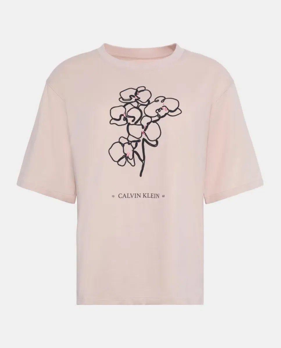 Женская футболка оверсайз с принтом Calvin Klein, Beige — фото 4
