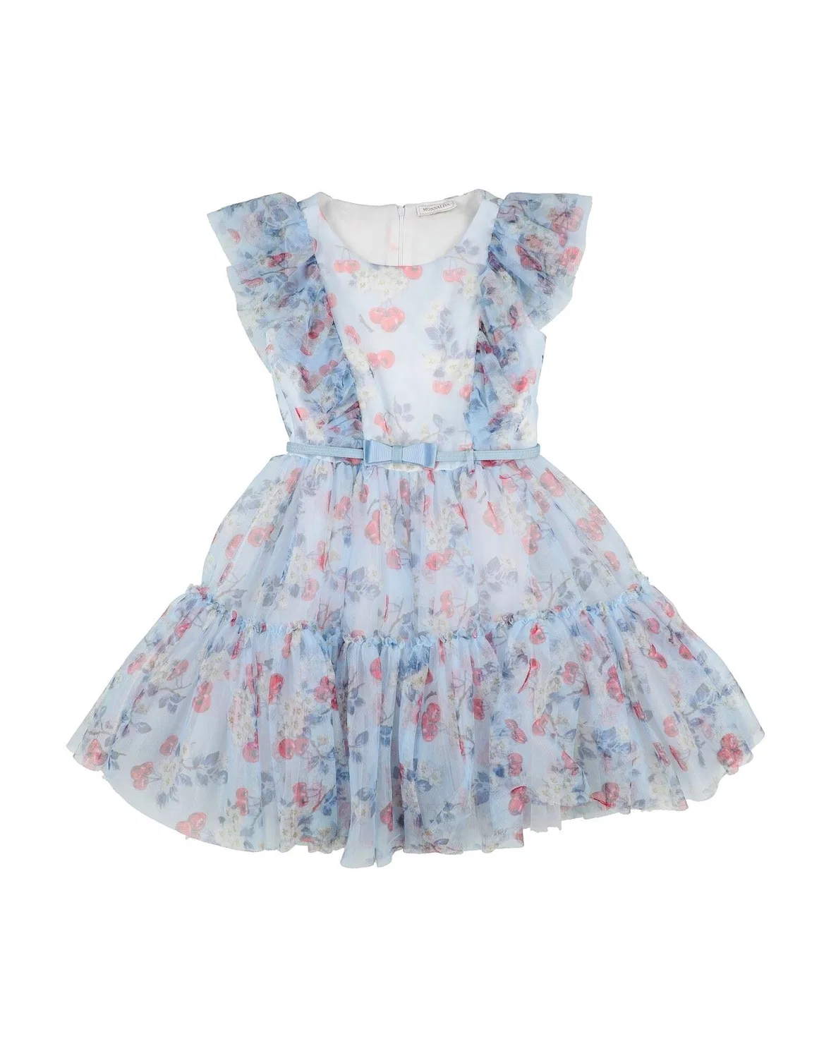 Детское платье для девочек из тюля с цветочным принтом Monnalisa, светло-синий