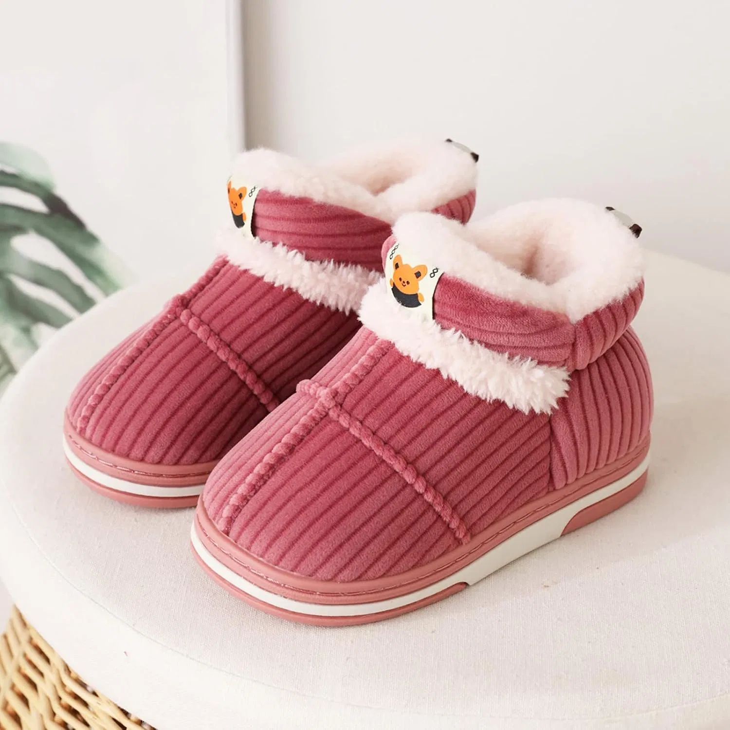 Детские зимние ботинки для мальчиков с принтом, модель Winter Cartoon Animal Snow Boots, Pink — фото 2