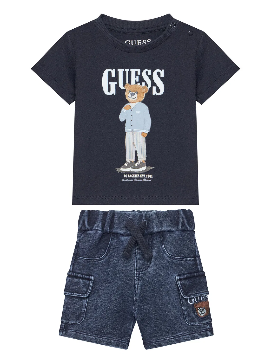 Комплект из футболки и джинсовых шорт стандартного кроя для мальчика Guess, разноцветный