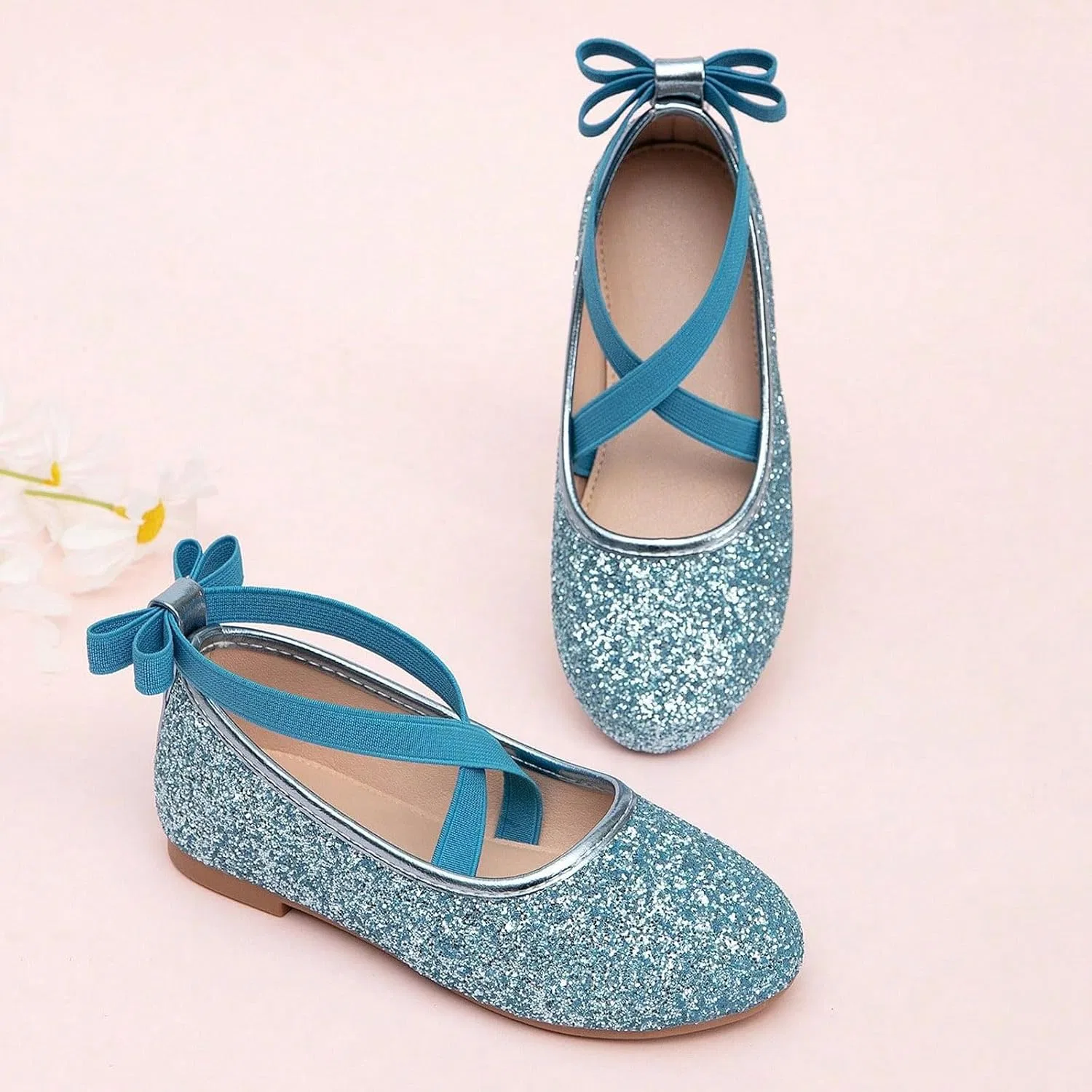 Детские балетки для девочек с блестками Mary Jane, Sky Blue — фото 2