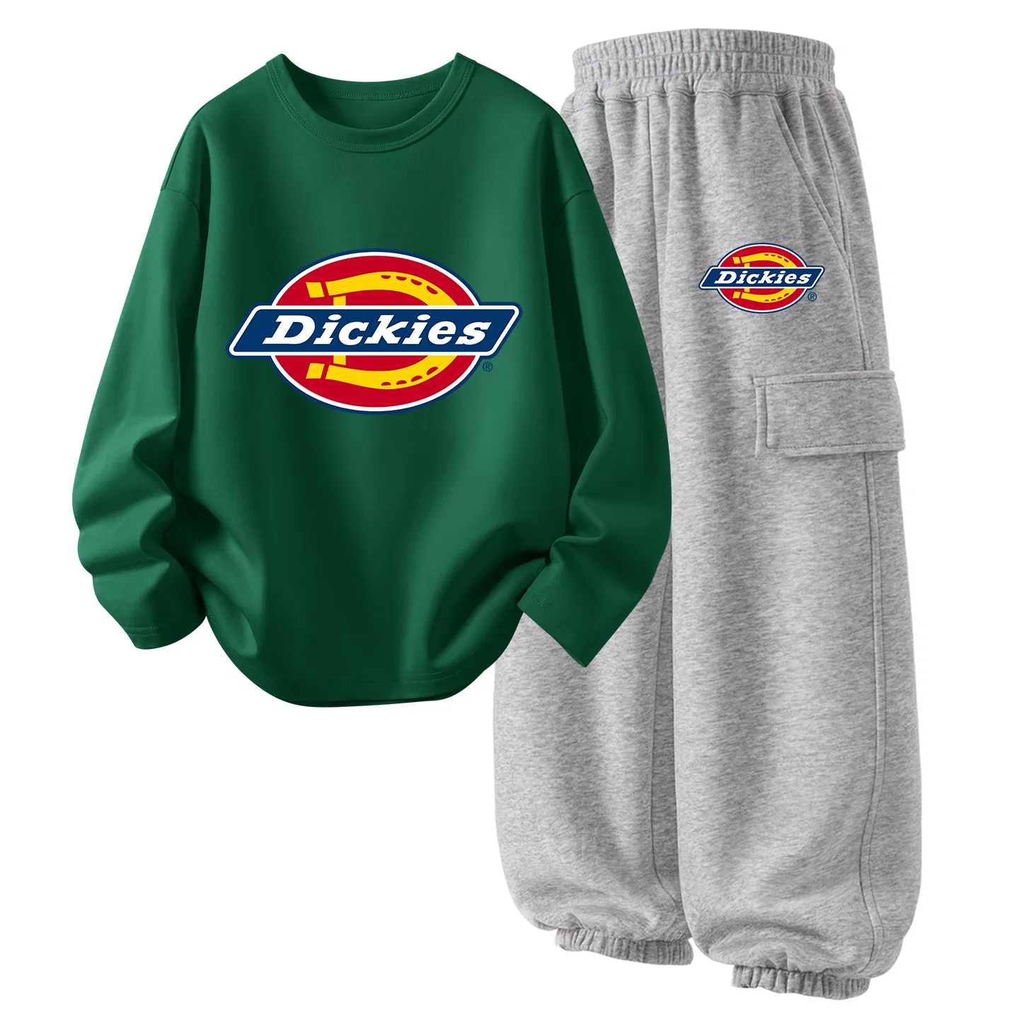 Детский комплект из футера с принтом Dickies, Standard Thick Vintage Green/Standard Thick K Light Heather Gray
