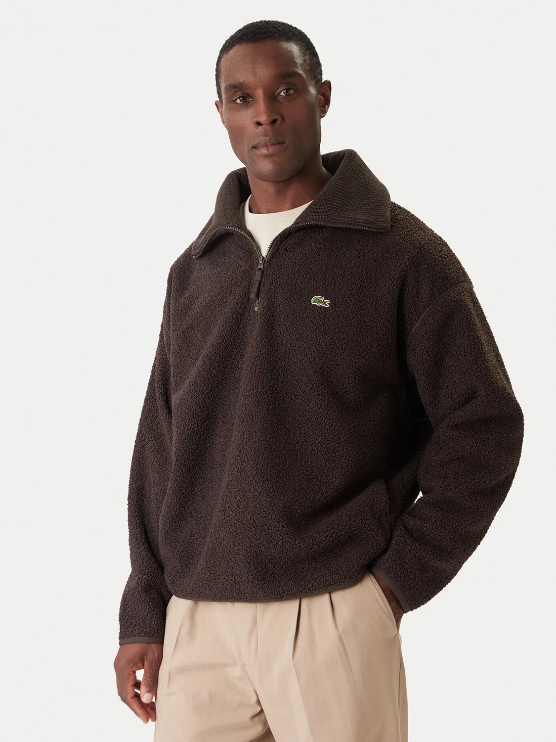 Мужская флисовая куртка свободного кроя Lacoste, коричневый