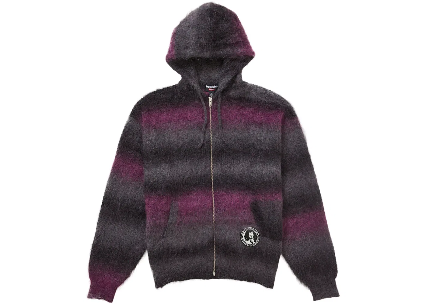 Мужской свитер с капюшоном на молнии из мохера Supreme Hysteric Glamour Mohair Zip Up Hooded Sweater, Black