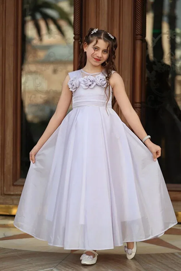 Детское платье для девочек с длинным рукавом-фонарик Miss Rain, Lilac — фото 3