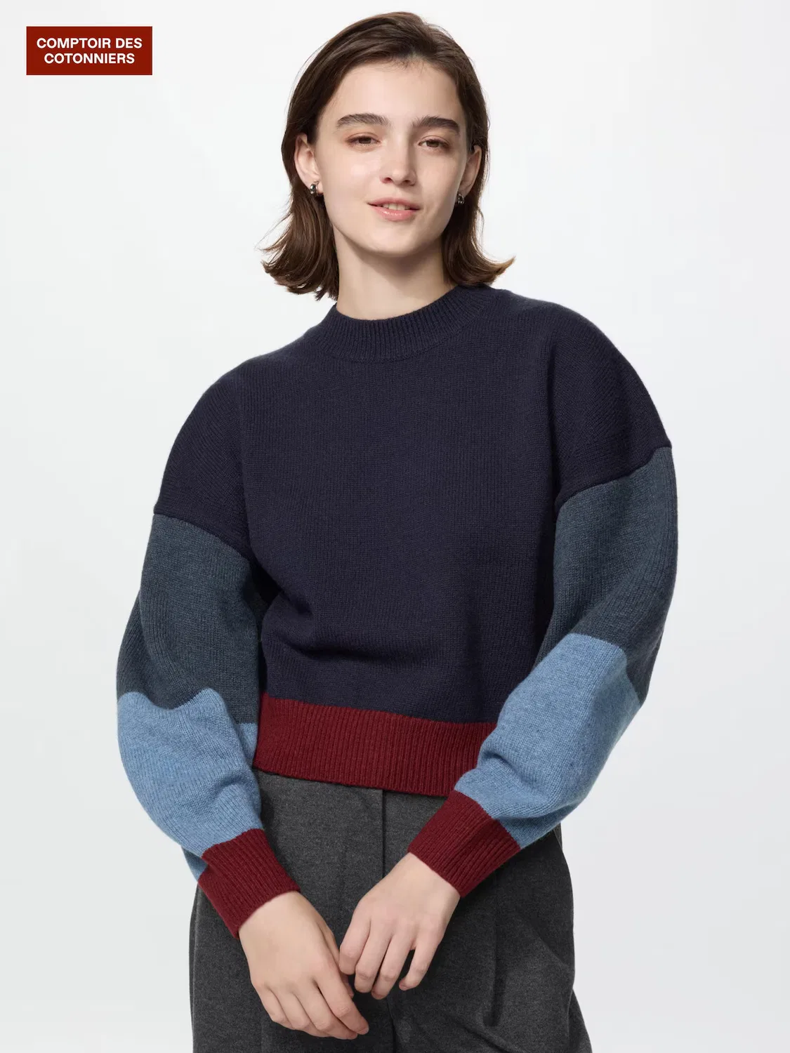 Свитер Uniqlo, с цветовыми блоками, синий