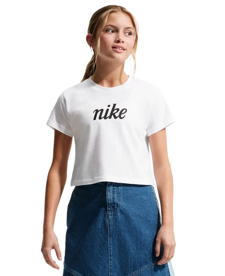 Детская футболка с коротким рукавом, укороченная, хлопковая Nike, White