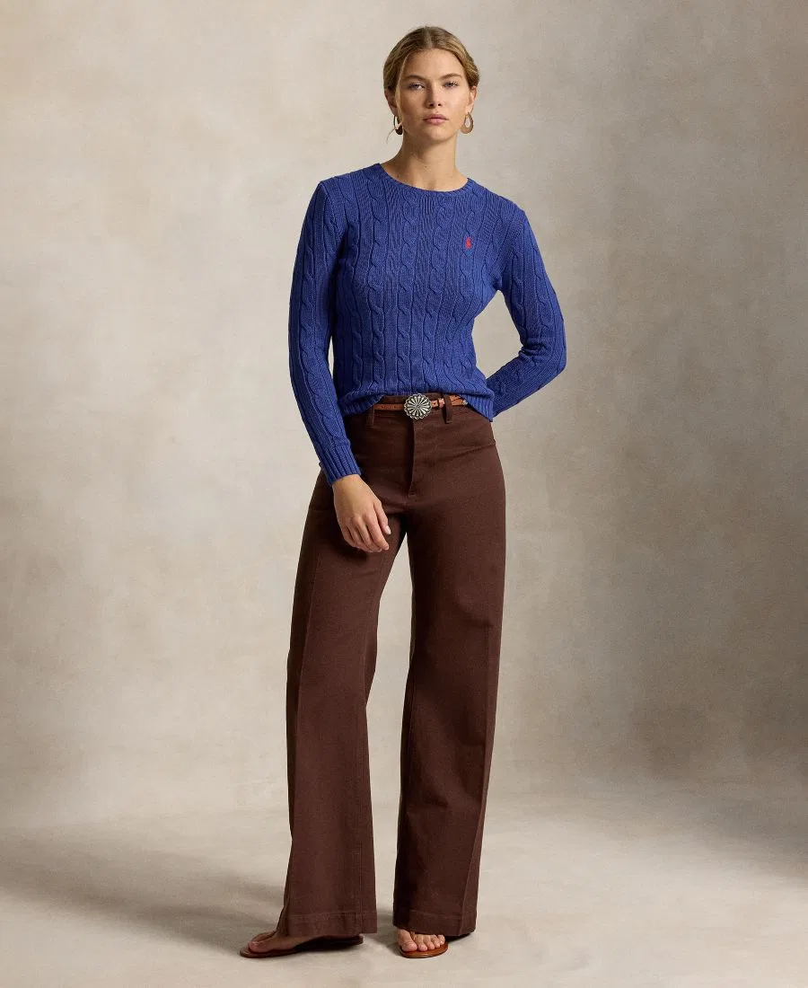 Свитер с круглым вырезом и косами из хлопка Polo Ralph Lauren, Charter Blue — фото 3